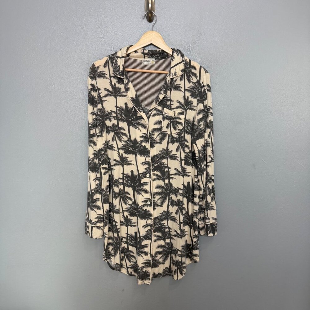 HELLO NITE! gray palm print sleep night shirt size S